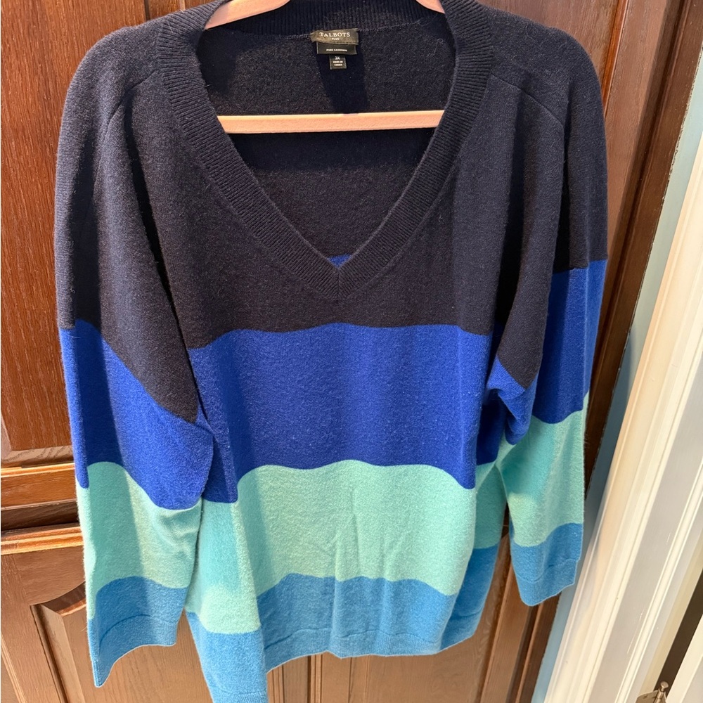 Talbots Striped V-Neck cashmere sweater 3x